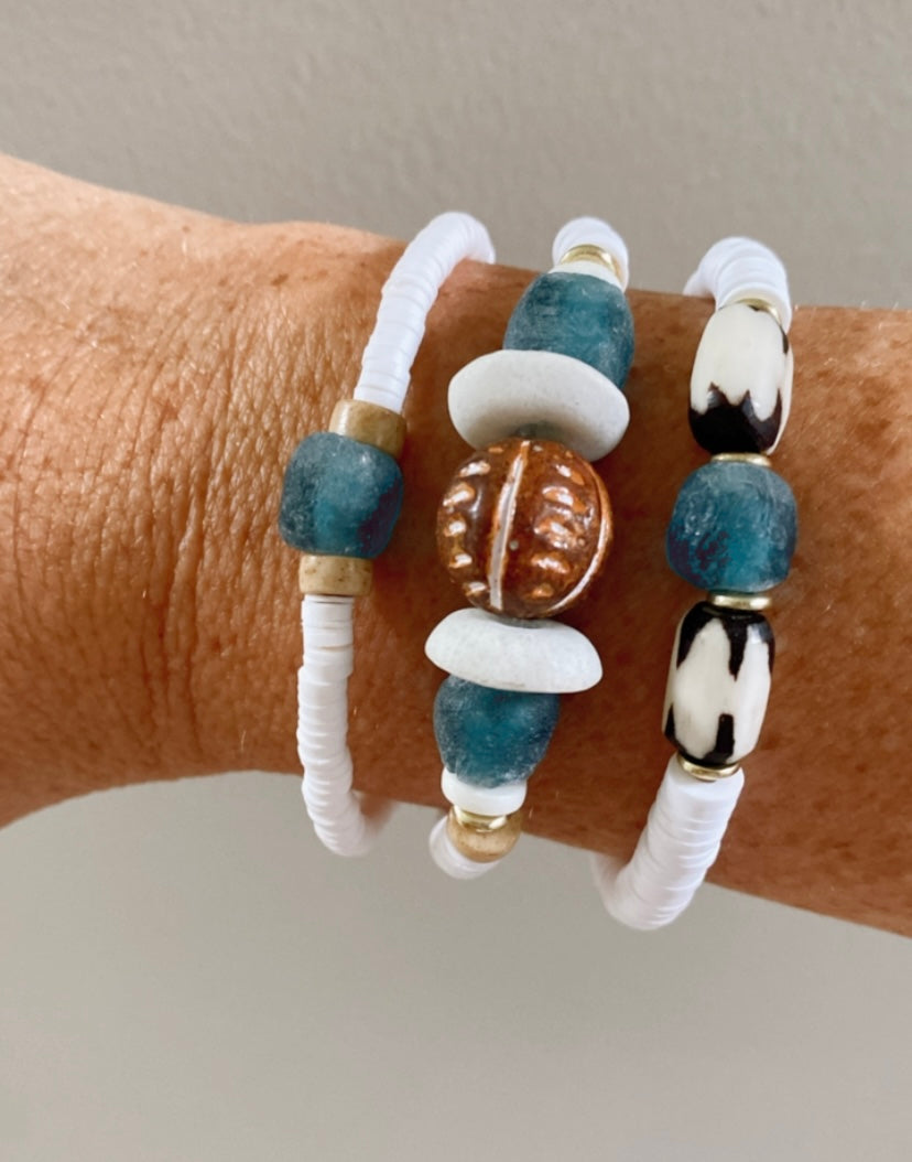 Teal/Gray Fair Trade Recycled Glass Stack Bracelet